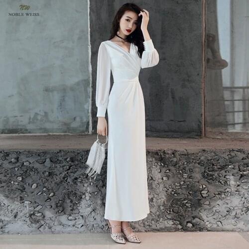 Wedding Dresses for Women V-neck Chiffon Wedding Dress Long Sleeve Ankle-Length Bride Dress