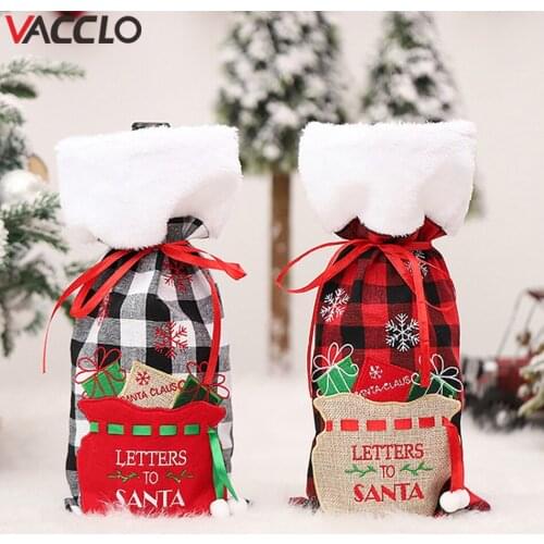 Vacclo Santa Claus Wine Bottle Cover Christmas Decoration for Home New Year Xmas Decor Mini Apron Red Wine Bottle Cloth