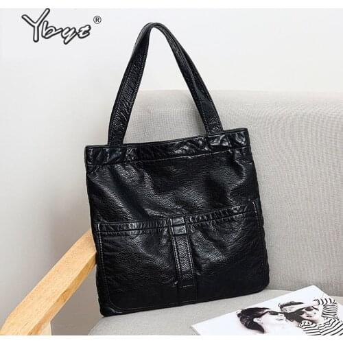YBYT vintage casual large capacity women tote bag high quality soft PU leather shoulder bag luxury handbags women bags designer