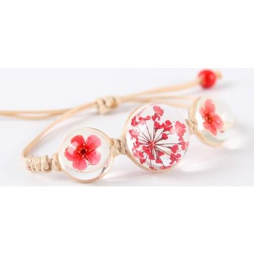 WalerV Plant Flower Crystal Glass Ball for Women Bracelet Hand Made Rope Chain Woven Simple Student Bracelet Gift Wholesale