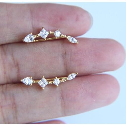 2021 High Quality Geometric CZ Cubic Zirconia Cluster Long Curved Bar Climber Earring For Women Gold Color Hot Fashion Jewelry