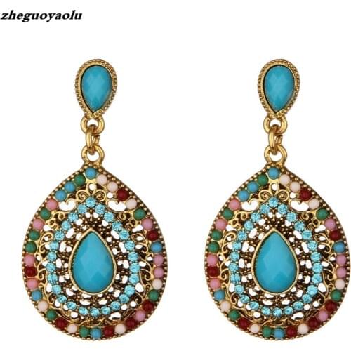 New Party Bijoux Bohemia Statement Crystal Drop Earrings Boho Turkish Vintage Ethnic Jewelry Drop Earrings For Women 2017