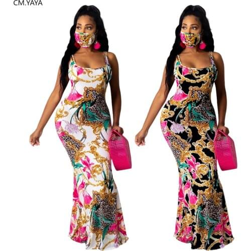 CM.YAYA Women Vintage Leopard Print Sleeveless Tank Mermaid Maxi Dress Sexy Bodycon Midi Long Floor Length Dresses Vestidos