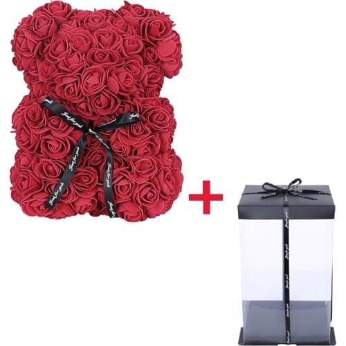 1 Set With Box 25cm Teddy Rose Bear Artificial PE Flower Valentines Day Girl Friend Women Wife Mothers Day Gift Wedding Party