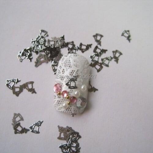 MS11-1 100pcs Silver Cute Bell Nail Art Metal Sticker Nail Art Decoration Non-adhesive Sticker