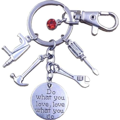 18 Keychain Key Ring Hammer Axe Wrench Electric Drill Screwdriver Charm Maintenance Tools Men Male Father Grandpa Gift BS001-018