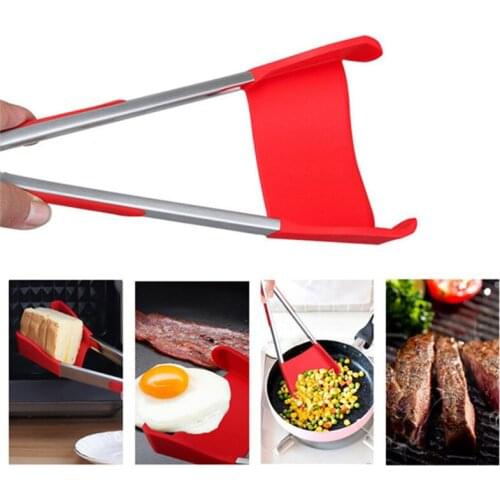 2 in 1 Smart Kitchen Tongs Spatula and Tong Non-Stick Heat Resistant Stainless Steel Frame Gadget Silicone Tongs Kitchen Tools