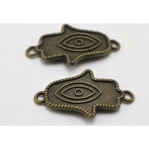 20 Bronze Tone Kabbalah EYE Hamsa Hand Pendant Connector Charm 19X33mm