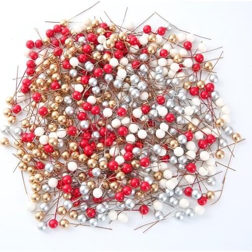 50Pcs 1.2cm Mini Plastic Pearl Berry Artificial Flower Fruit Stamens Cherry for Wedding Christmas DIY Gift Box Decorative Wreath