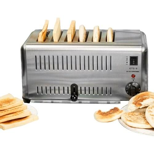 6 Slots Household Breakfast Commercial Toaster Breakfast Assistant Toaster Full Stainlles Steel Toast Oven ETS-6
