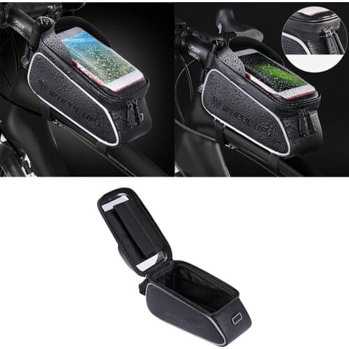 6'' Phone Bicycle Front Bag Frame Case Bike Touch Screen Phone Case Holder Black