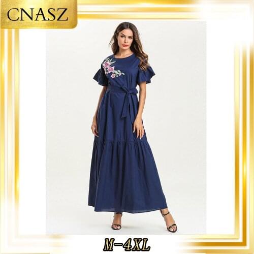 Abaya Turkish Gown Fashion Simple Autumn Embroidered Ruffled Long Sleeve Casual Lace Womens Dress