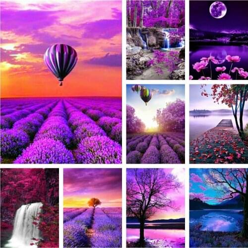 DIY Diamond Painting Full Square Purple Scenic Mosaic Sunset Landscape Needlework Embroidery Cross Stitch Rhinestone Home Decor