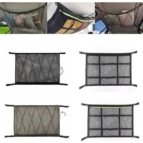 Car Ceiling Cargo Net Pocket Double layer Net SUV Auto Roof Organizer Long Trip Storage Bag Interior Accessories