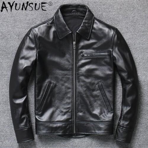 AYUNSUE Genuine Cowhide Leather Jacket Men Motorycle Mens Jackets 2020 Mens Clothing Autumn Coat Male Erkekler Ceket LXR696