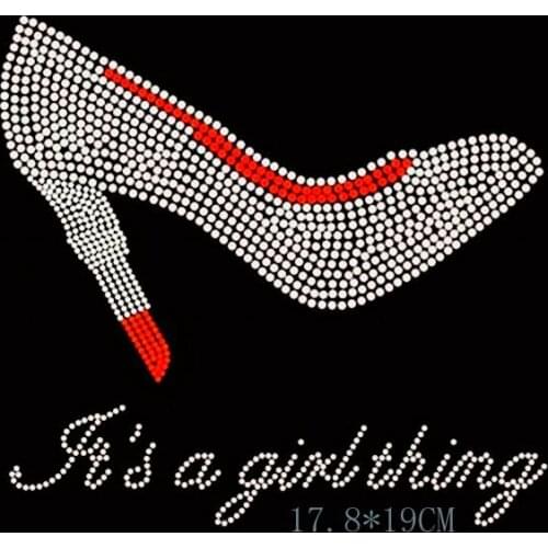 Free Shipping it is a girl thing rhinestone iron on transfers design red with white clear crystal for ladys