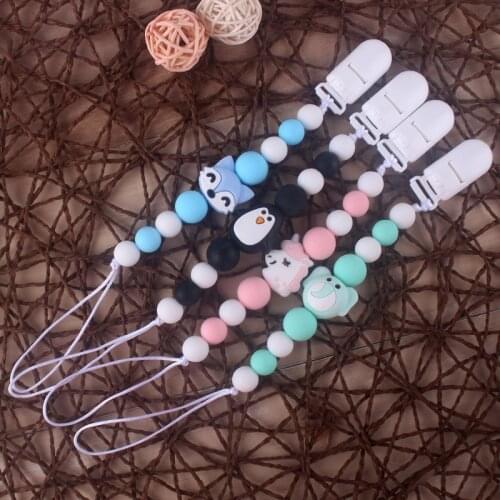 BPA Free Food Grade Silicone Animal Pendant Pacifier Clips Chain Nipple Holder for Infant Baby Shower Gift 12 Colors