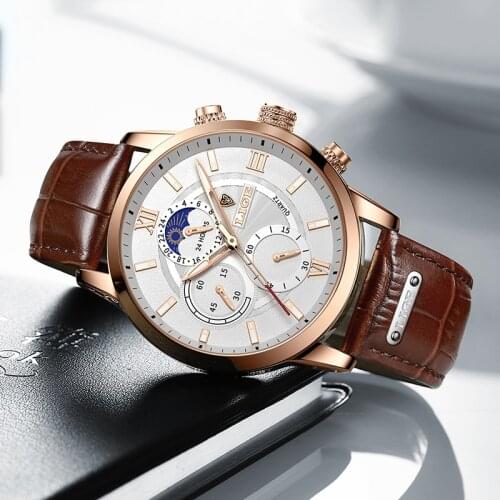 2021 LIGE Watches Mens Casual Leathe Quartz Mens Watch Top Brand Luxury Business Clock Male Sport Waterproof Date Chronograph