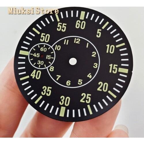 Bliger 38.5mm black dial green marks luminous dial fit ETA 6497-1 6497-2 or Sea gull 3600 series movement