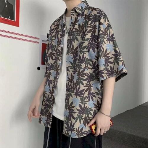 Hawaiian beach men shirt oversize clothes full print pattern cardigan summer simple half-sleeved Harajuku Korean couple Blouses