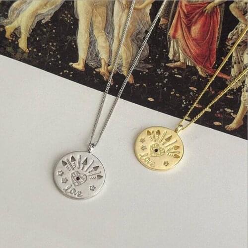 Hot Sale Real 925 Sterling Silver Round Coin Pendant Necklaces For Women Statement Chain Gold Necklace Party Gifts Jewelry