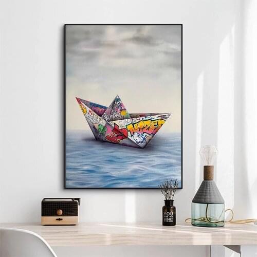 Graffiti Art Paper Origami Boat Canvas Print Painting Poster Creative Prints Living Room Home Decor Wall Art Pictures