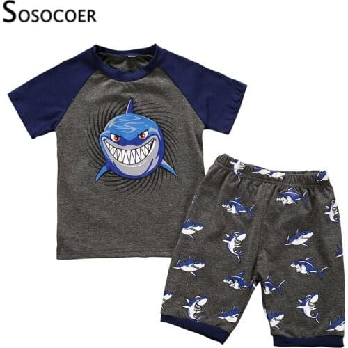 SOSOCOER Kids Baby Clothes Set Summer Cartoon Shark T-shirt+Short Pants 2pcs Toddler Boy Girl Children Costume Outfits