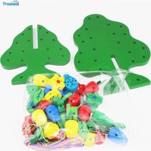 Montessori Baby Kids Toys Wooden Colorful Fruit Beads Strings Trees Preschool Training Learining Educational Brinquedos Juguets