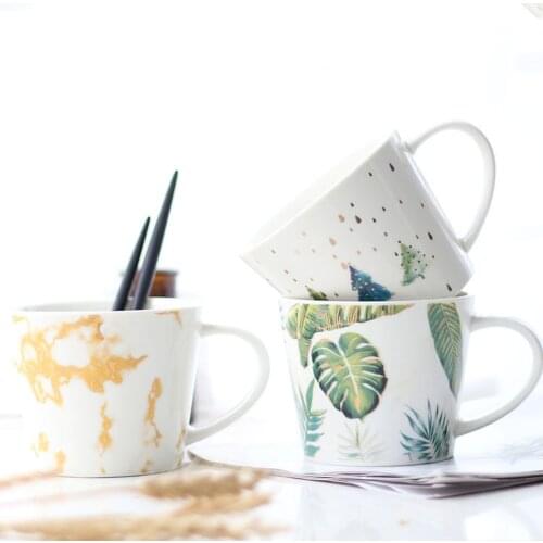 Nordic Marbling Large Capacity Ceramic Cute Coffee Mugs And Cups Breakfast Milk Oatmeal Office House-hood Water Cups 560 ML