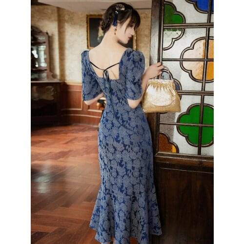 2020 new fashion womens clothing Square Collar Vintage dress women women dress