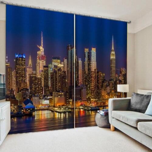 New blue City night scene Curtain Luxury 3D Window Curtain For Living Room blackout curtains