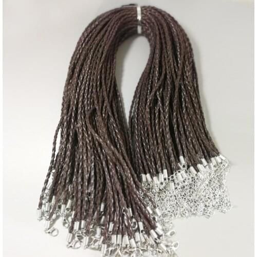 Wholesale 3mm coffee twist shape Leather Cord Necklace Rope brown color 45cm Chain Lobster Clasp DIY Jewelry Accessories 100pcs