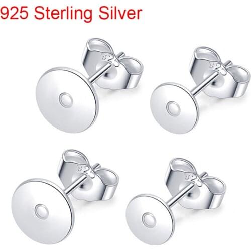 20pcs 925 Sterling Silver Plated Earring Post Stud Pins Base With Earring Backs 4 5 6 8mm Cabochon Settings For Jewelry Making