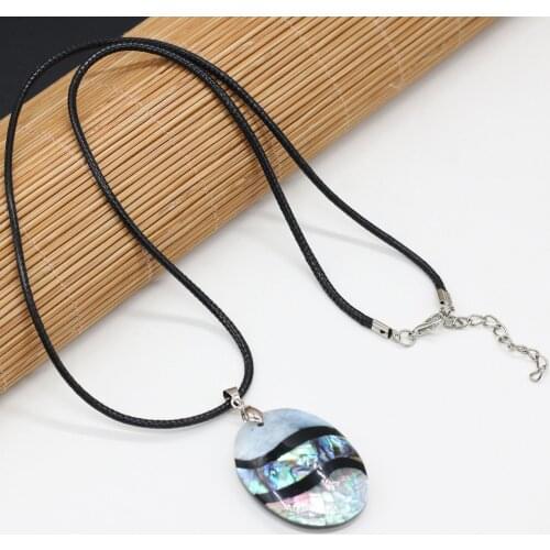 Natural Abalone Shell Mother of Pearl Shell Necklace With Rope Length 55+5cm Fashion Oval Pendant For Women Charm Jewelry28x40mm