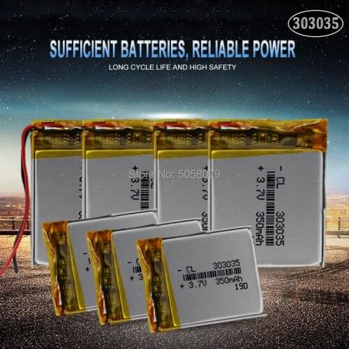 20pc 3.7V 350mAH 303035 Polymer lithium battery for voice recorder pen,smartband,smart watch bluetooth,mp3 mp4 mp5 GPS