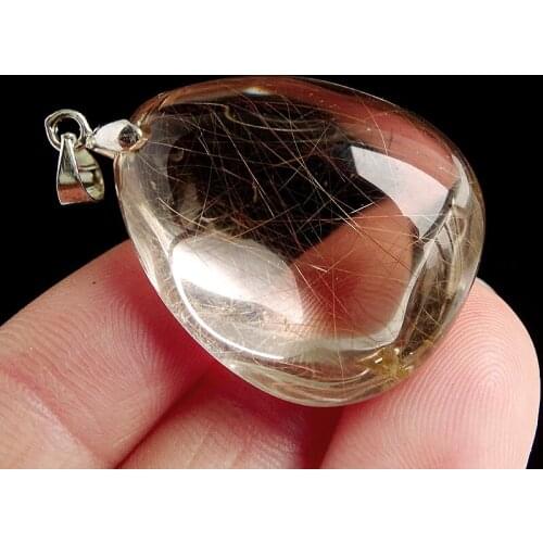 Rare Natural Quartz Gold Rutilated Garden Quartz Crystal Love Necklace Pendant natural minerals Fish Tank Beads PS069