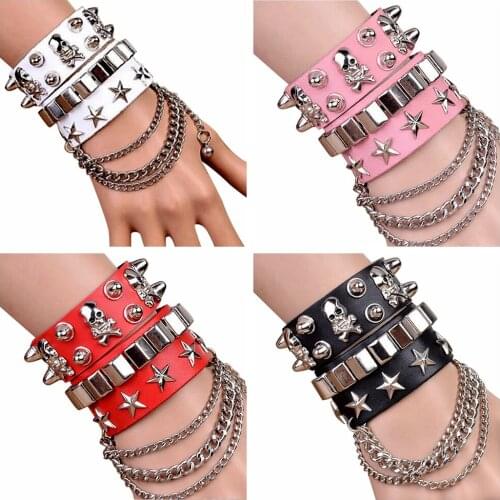 Adjust Hand Ornaments Gothic Punk Style Leather Stitching Wristband Harness Christmas Clothing Round and Strappy Cage Bondage