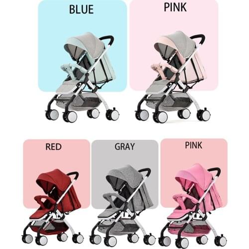 Airplane Baby Stroller One Step Fold Lightweight Convertible Baby Carriage Multi-Positon Reclining Seat Extended Canopy for Baby