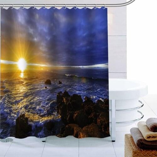 ShunQian Nature Landscape Shower Curtain Polyester Fabric Bath Screens Curtains For Bathroom 3D Waterproof Bath Curtain Hook
