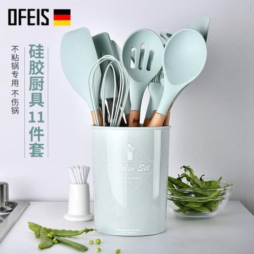 OFEIS Bottled Wood Handle Silicone Pot Shovel Set Resistant Full Scoop Silicone Shovel Set Kitchen Tools Kitchen Accessories