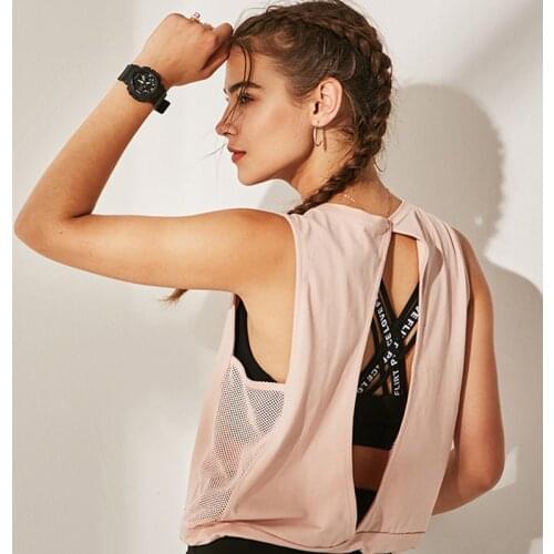 Sport Yoga Shirt Women Solid Color Hollow Breathable Sleeveless Top Sexy Backless Gym Clothing Ropa Deportiva Mujer