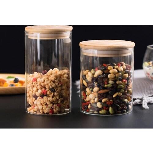 250/450/650/750/1300ML Glass Storage Containers Food Preserve Cans Tank with Bamboo Lid Dried Fruit Snacks Storage Box