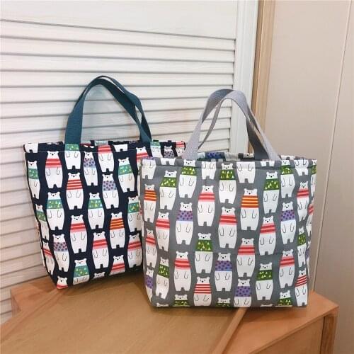 Cute Bear Lunch Bag Portable Small Hand Bag Insulation Lunch Bags Cotton Fabric Children Lunch Box Pouch Picnic Food Storage