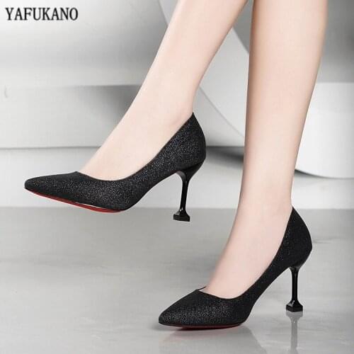 2020 New Pointed Toe Black Womens High Heels Thin Heels Party Dress Pumps Sexy Bling Womens Shoes Elegant Lady Office Shoes