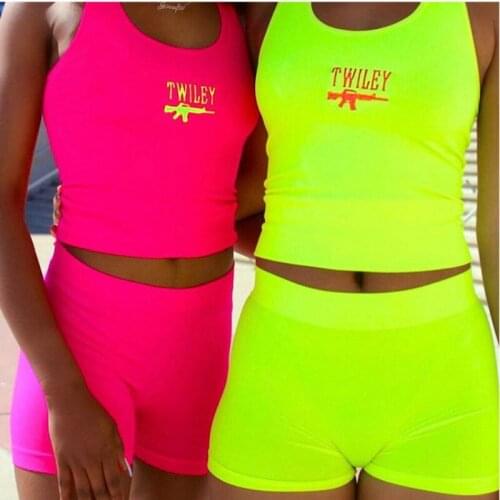 Women Summer Sexy Suits Vest Tops High Waist Short Pants Letter Print Bodycon Two Piece Sets Combinaison Femme Women Tracksuit