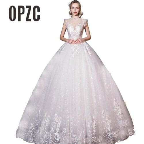 Fashion elegant Sweetheart Plus Size Wedding Dress Illusion Sleeveless Ruched Luxury Lace Sequined Bride Gowns Vestidos De Novia