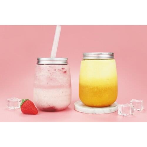 10pcs High quality PET plastic round cute drinking bottle 360ml 500ml party birthday favors milk tea juice coffee cup with lid