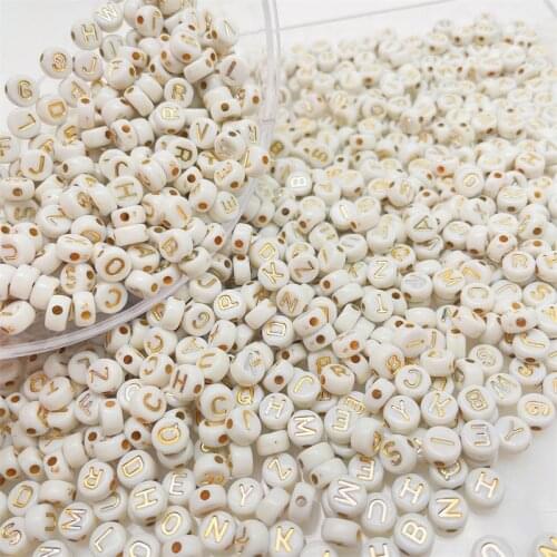 300Pcs 4*7mm Champagne Gold Round Mix Color Acrylic Letter Beads for Jewelry Making Kid DIY Bracelet Jewelry Making Supplies
