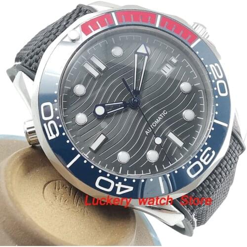 41mm no logo gray dial Luminous saphire glass;blue and red Ceramic Bezel Automatic movement mens watch-BA95