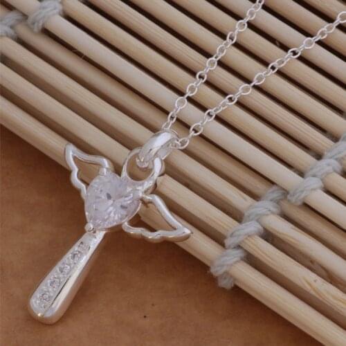 AN057 Hot Lucky Charm Gifts Necklaces For Women 925 Fashion Jewelry Pendant Cross With Wing /asbajjia Ajaajaha